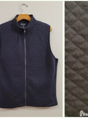 RHONE Men's Full Zip Quilted Knit Vest Outdoors Stand Collar Pockets M Black